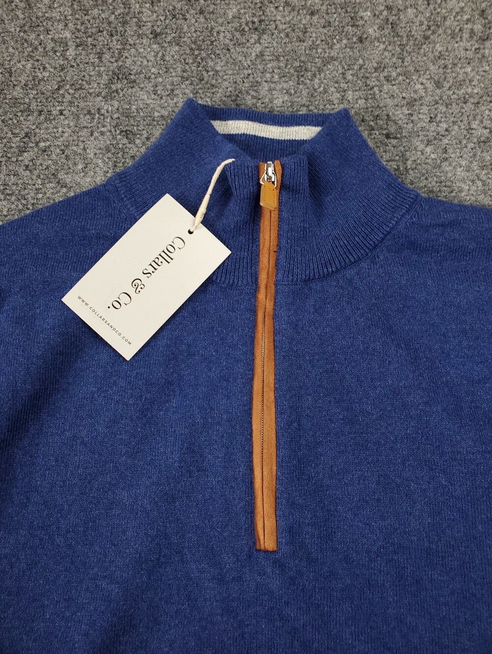 Collars & Co Cotton Cashmere Sweater Mens Medium Quarter Zip Pullover Blue NEW - Picture 5 of 10